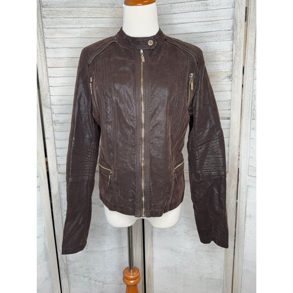 Palomares Sport Faux Leather Moto Jacket Brown Women's Size L